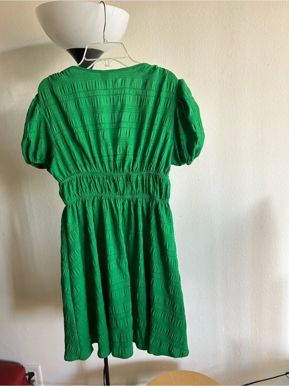 SHEIN Bright Green Puff-Sleeve V-Neck Mini Dress